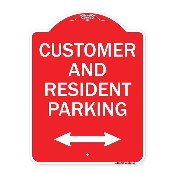 Signmission Reserved Parking Customer and Visitor Parking Bidirectional Arrow, Red & White, A-DES-RW-1824-23054 A-DES-RW-1824-23054 - main